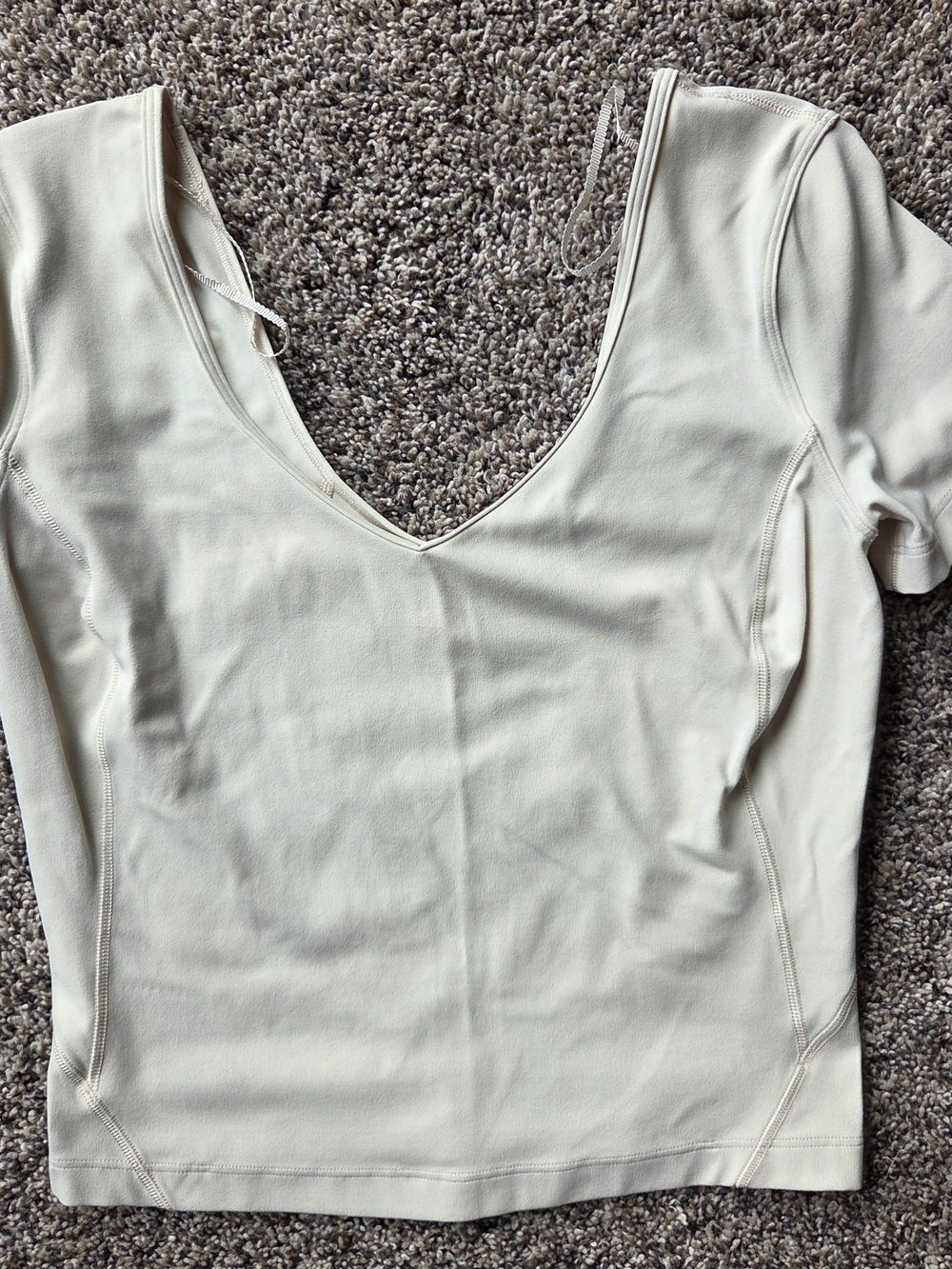 lululemon athletica Cream V-Neck Short Sleeve Crop Top